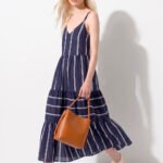 Vestido Longo Marinho Listrado Viscose Solto com Forro Sob