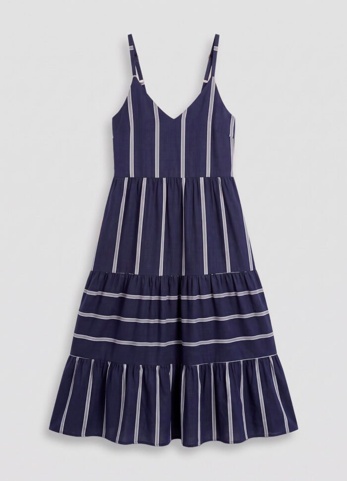 Vestido Longo Marinho Listrado Viscose Solto com Forro Sob - Imagem 6