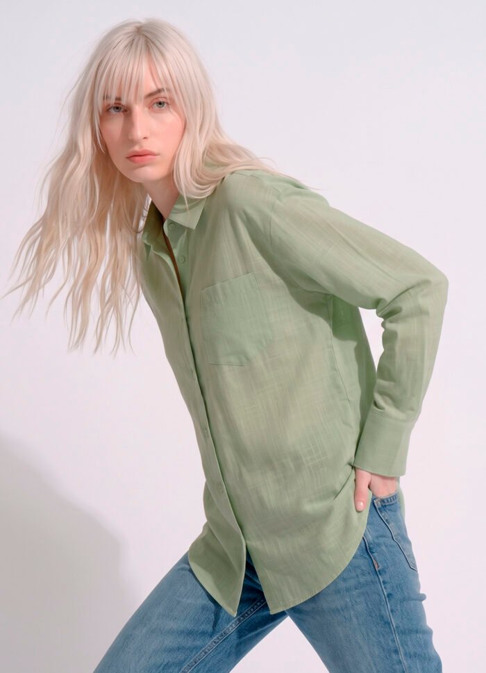 Camisa Verde Clara Feminina em Cambraia de Algodão Puro Sob - Imagem 2