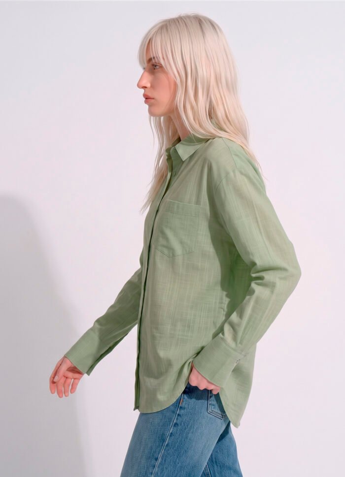 Camisa Verde Clara Feminina em Cambraia de Algodão Puro Sob - Imagem 7