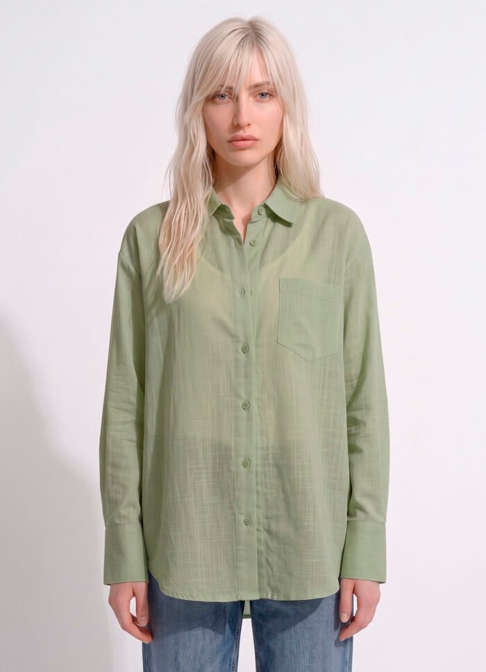 Camisa Verde Clara Feminina em Cambraia de Algodão Puro Sob - Imagem 6