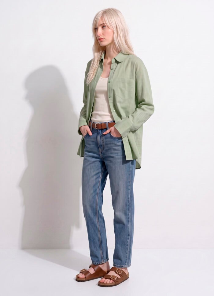 Camisa Verde Clara Feminina em Cambraia de Algodão Puro Sob - Imagem 4