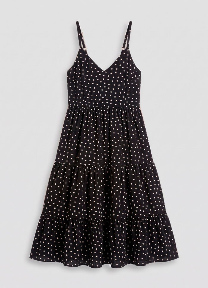 Vestido Longo Preto de Bolinhas Brancas Viscose Solto com Forro Sob - Imagem 6