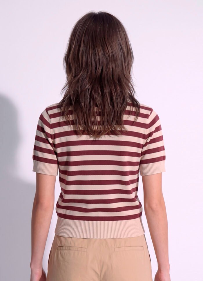 Polo Feminina Bege Listrada Vinho Tricô Modal Viscose Sob - Imagem 4