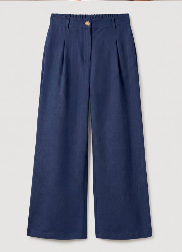 Calça Pantalona Marinho Linho com Prega e Bolso Sob - Imagem 6