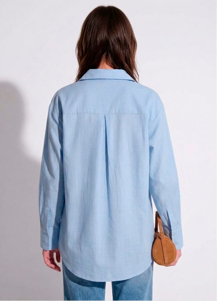 Camisa Azul Clara Feminina em Cambraia de Algodão Puro Sob - Imagem 5