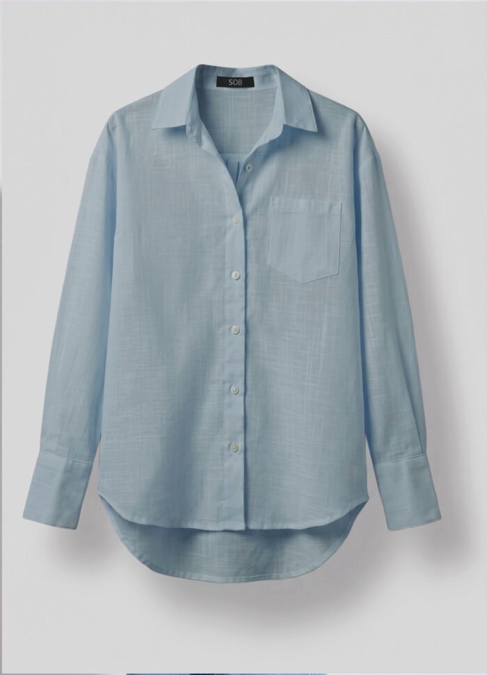 Camisa Azul Clara Feminina em Cambraia de Algodão Puro Sob - Imagem 7