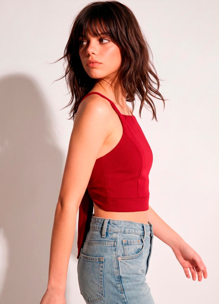 Top Vermelho Halter com Bojo em Viscose Duplo Ajustável Sob - Imagem 3