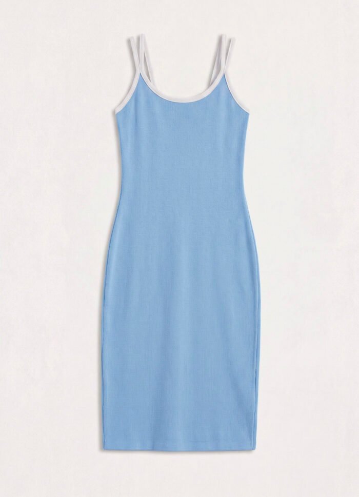 Vestido de Tricot  Azul Claro alça Branca em Viscose Sob - Imagem 6