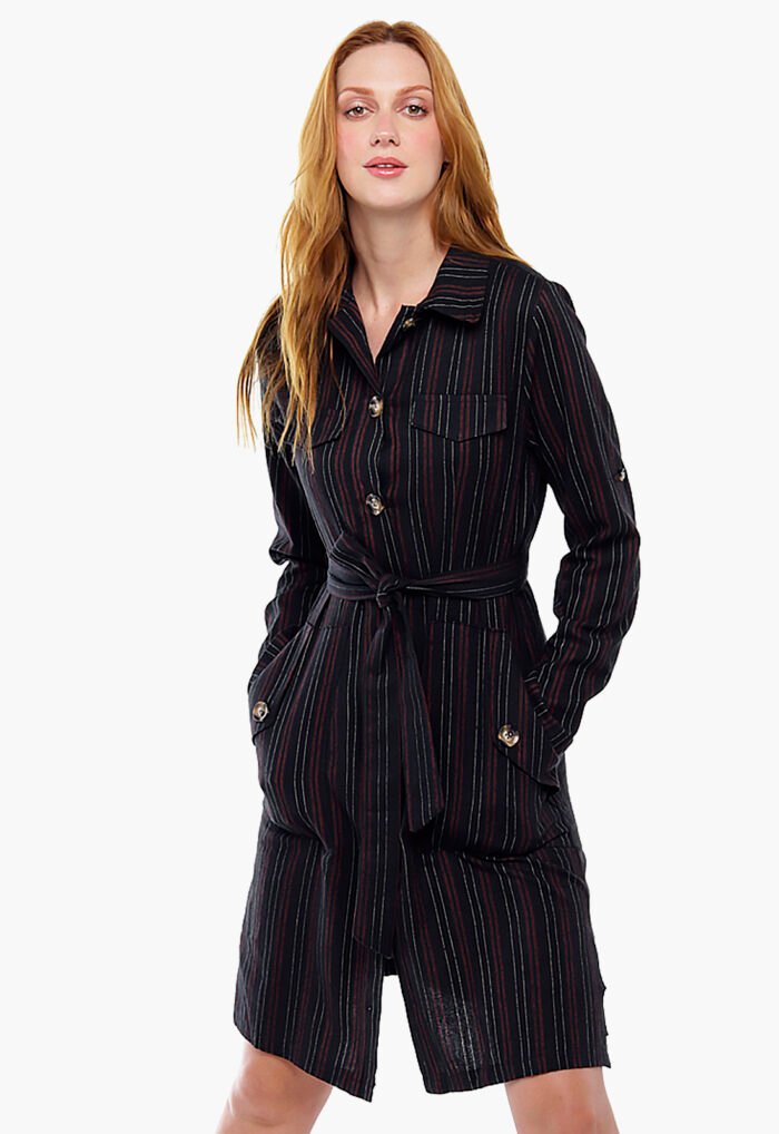 Vestido Chemise Midi  Preto Listrado Sob - Imagem 3