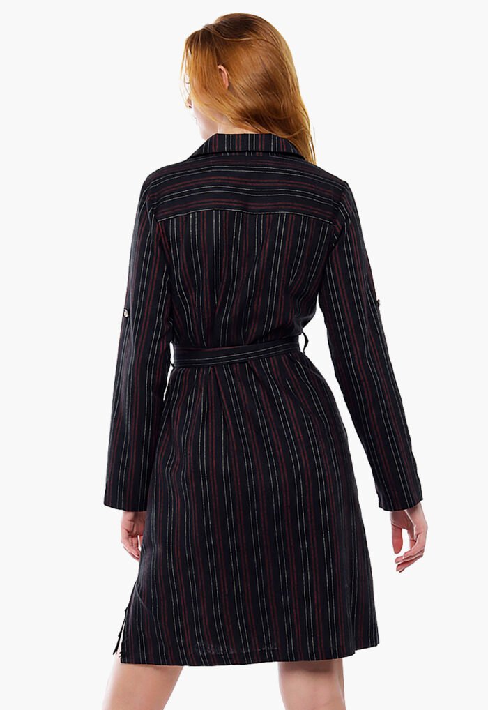 Vestido Chemise Midi  Preto Listrado Sob - Imagem 4