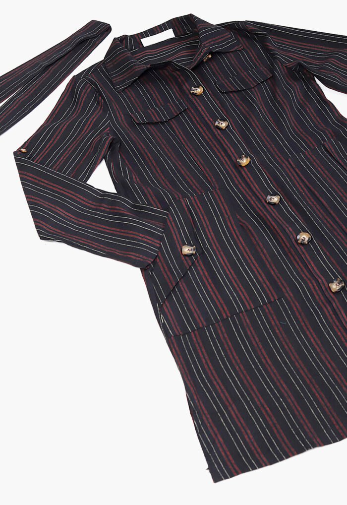 Vestido Chemise Midi  Preto Listrado Sob - Imagem 6