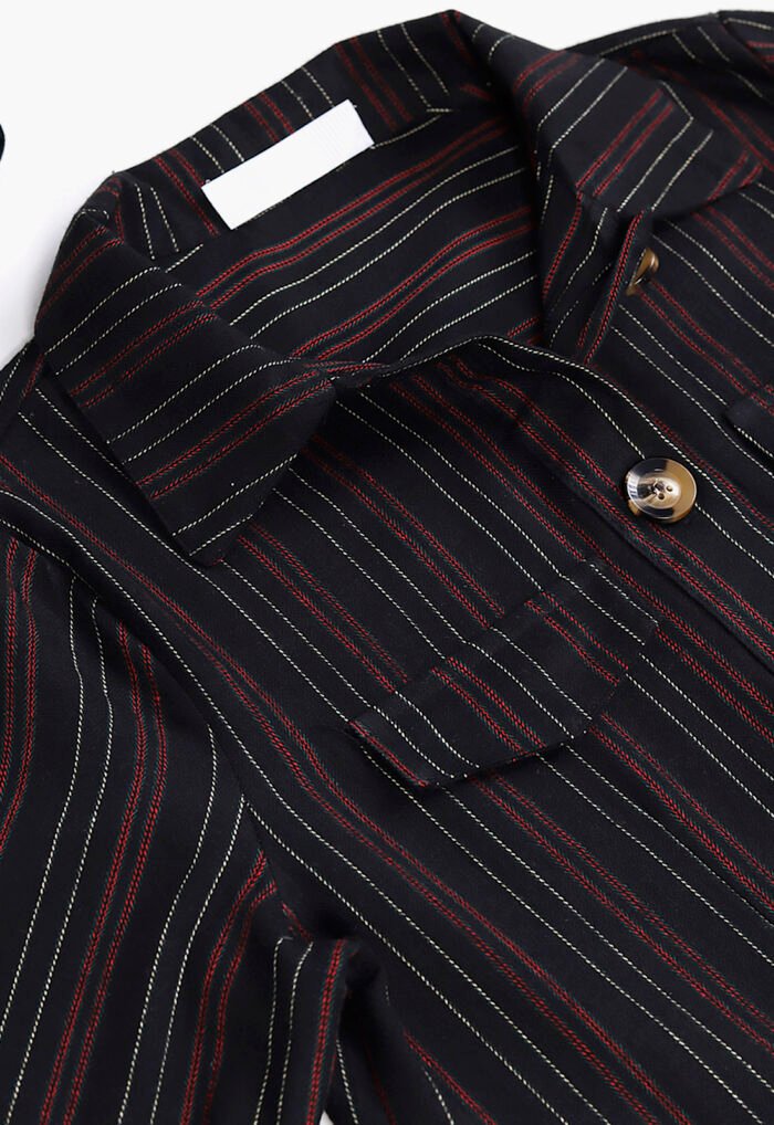 Vestido Chemise Midi  Preto Listrado Sob - Imagem 7