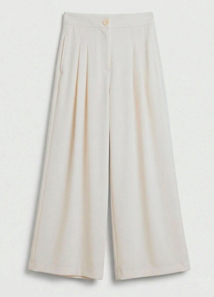 Calça Pantalona com Pregas Feminina Off White Sob com Bolsos - Imagem 3